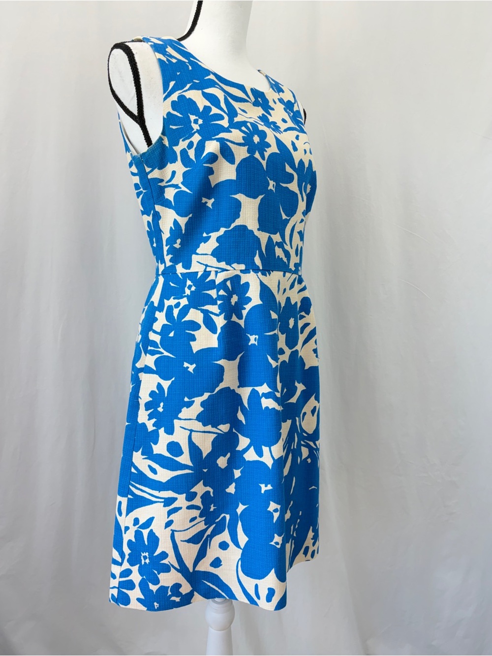 J. Crew Blue Ivory Floral Print Sleeveless Cotton Shift Dress Wedding Guest Sz 6 - Picture 5 of 17